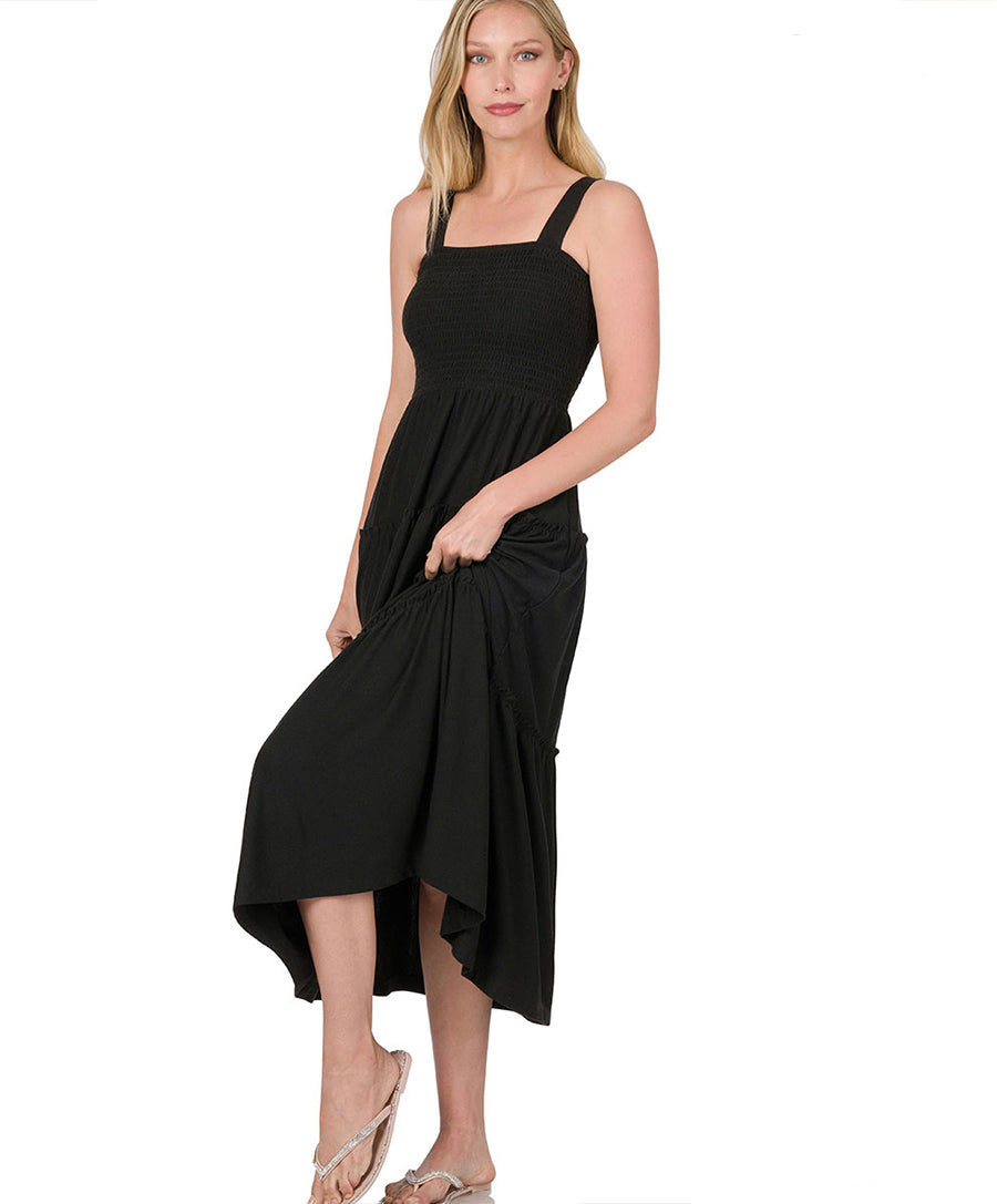 knee length dresses for ladies Smocked Tiered Midi Dress – Goose Creek Boutique Printing Co