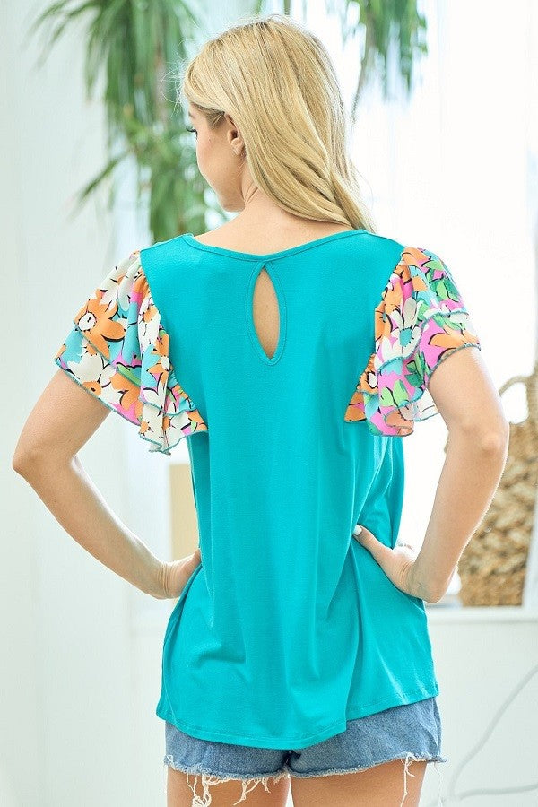 Floral Ruffled Sleeve Top