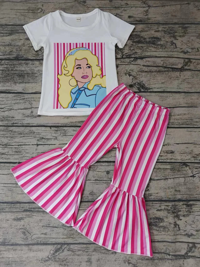 Dolly Parton Hot Pink Striped Bell Bottom Outfit