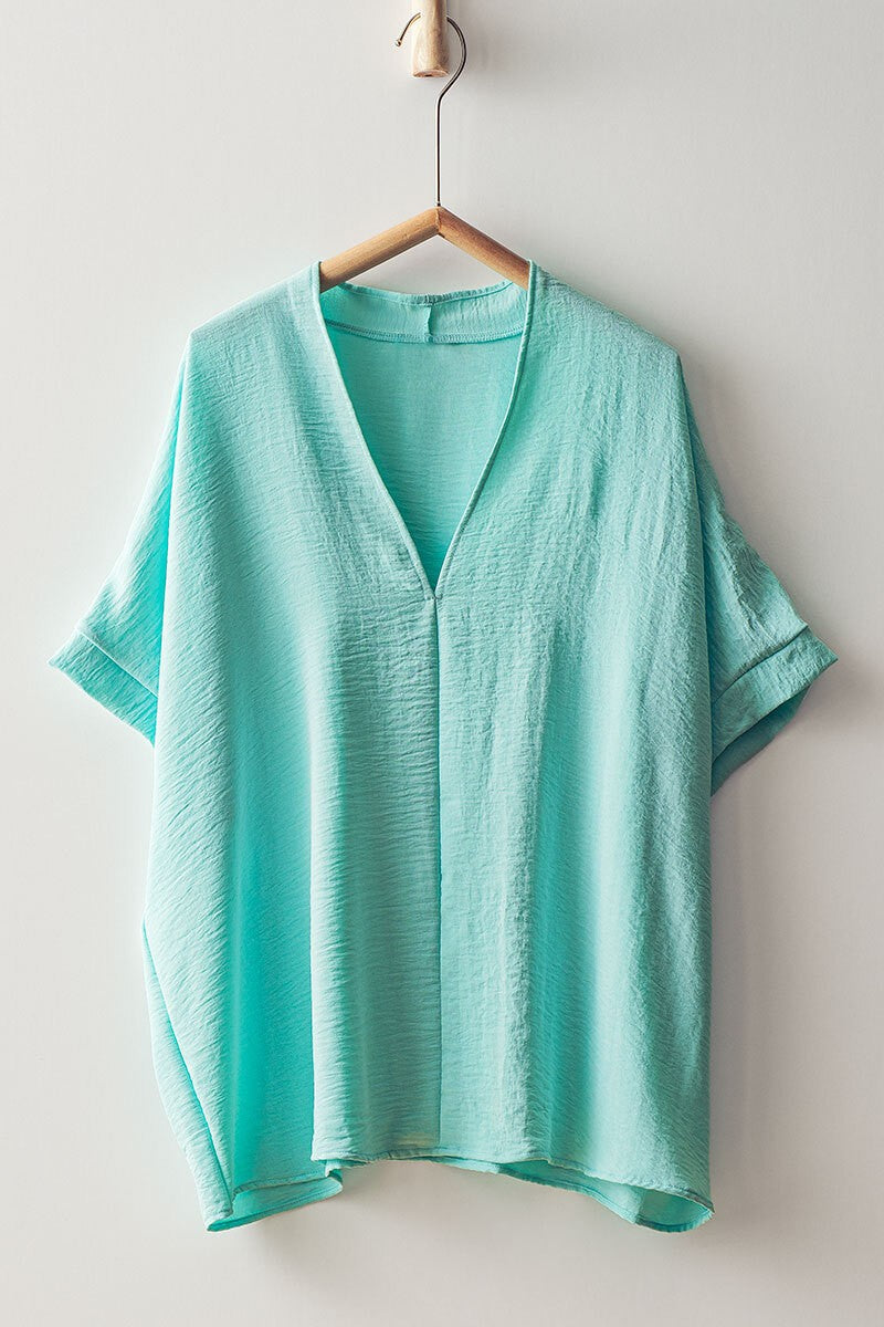 Oversized Vneck Folded Short Sleeve Shirt