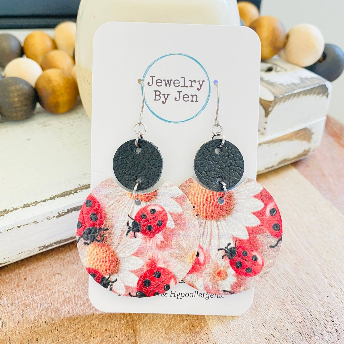 Luna Earrings: Ladybugs & Daisies