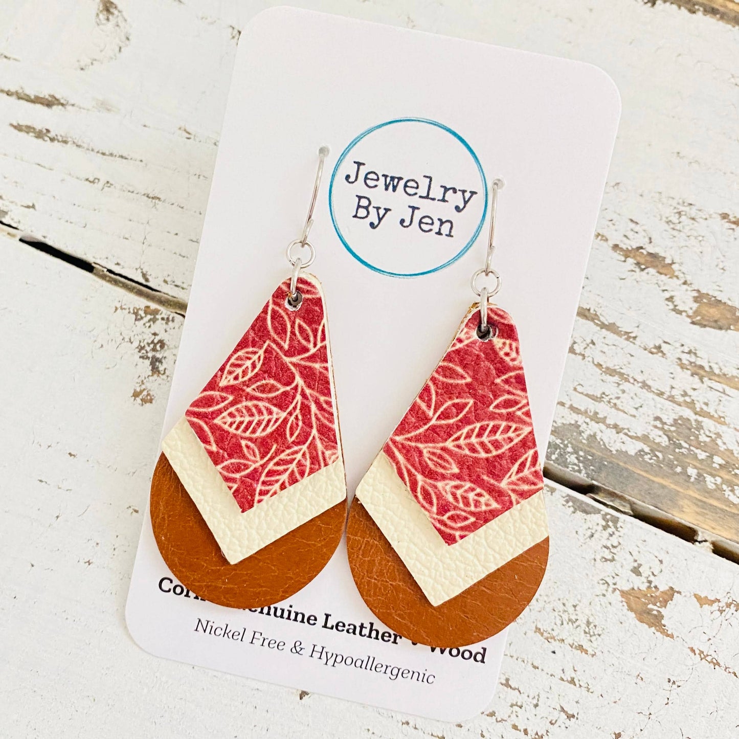 Triple Stacked Teardrop Earrings: Cranberry/Vanilla/Cognac