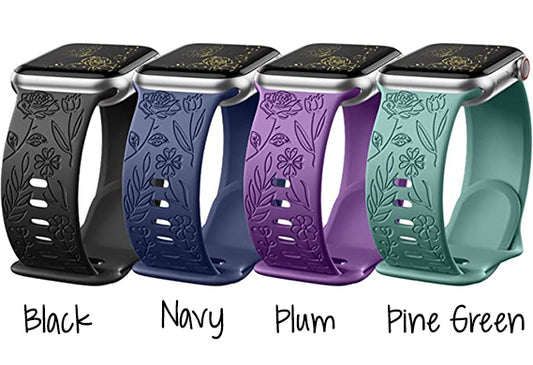 Floral Engraved Silicone Peg Closure iWatch Band