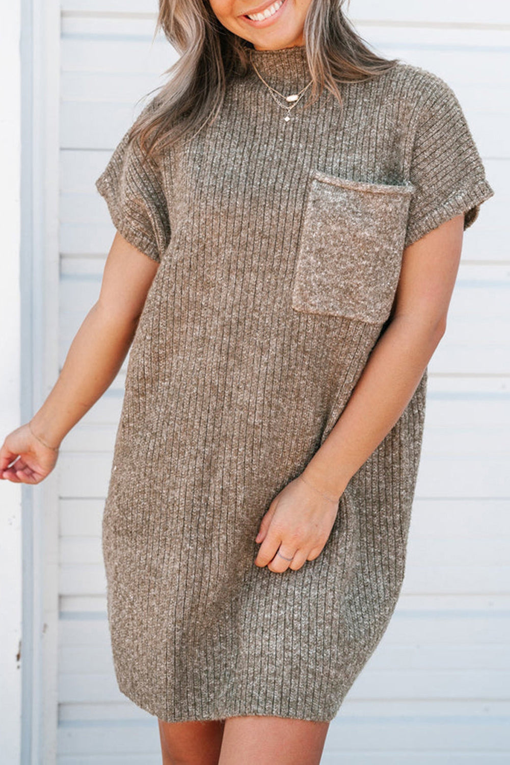 Ribbed Knit Short Sleeve Sweater Dress (multiple colors)