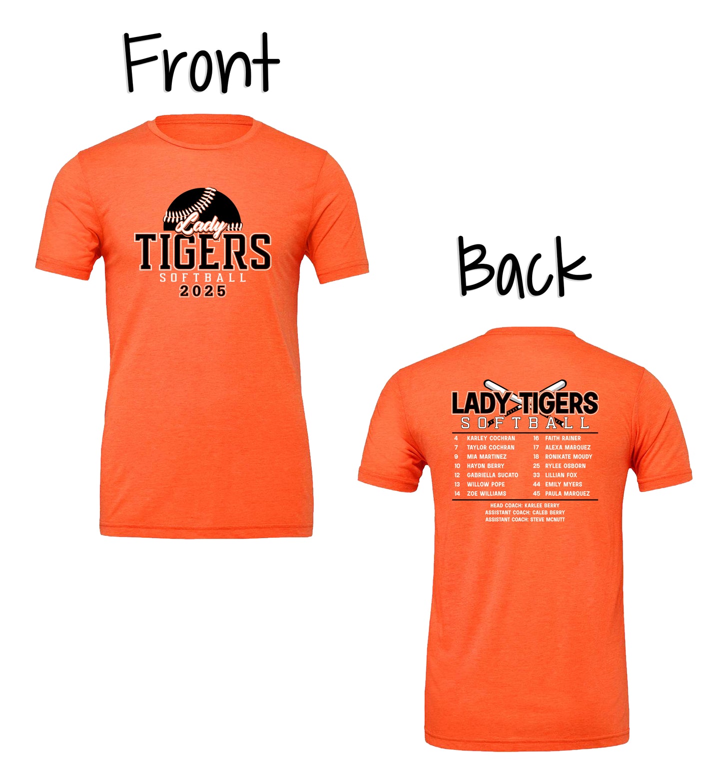 Lady Tigers Softball 2025 Roster Tshirt