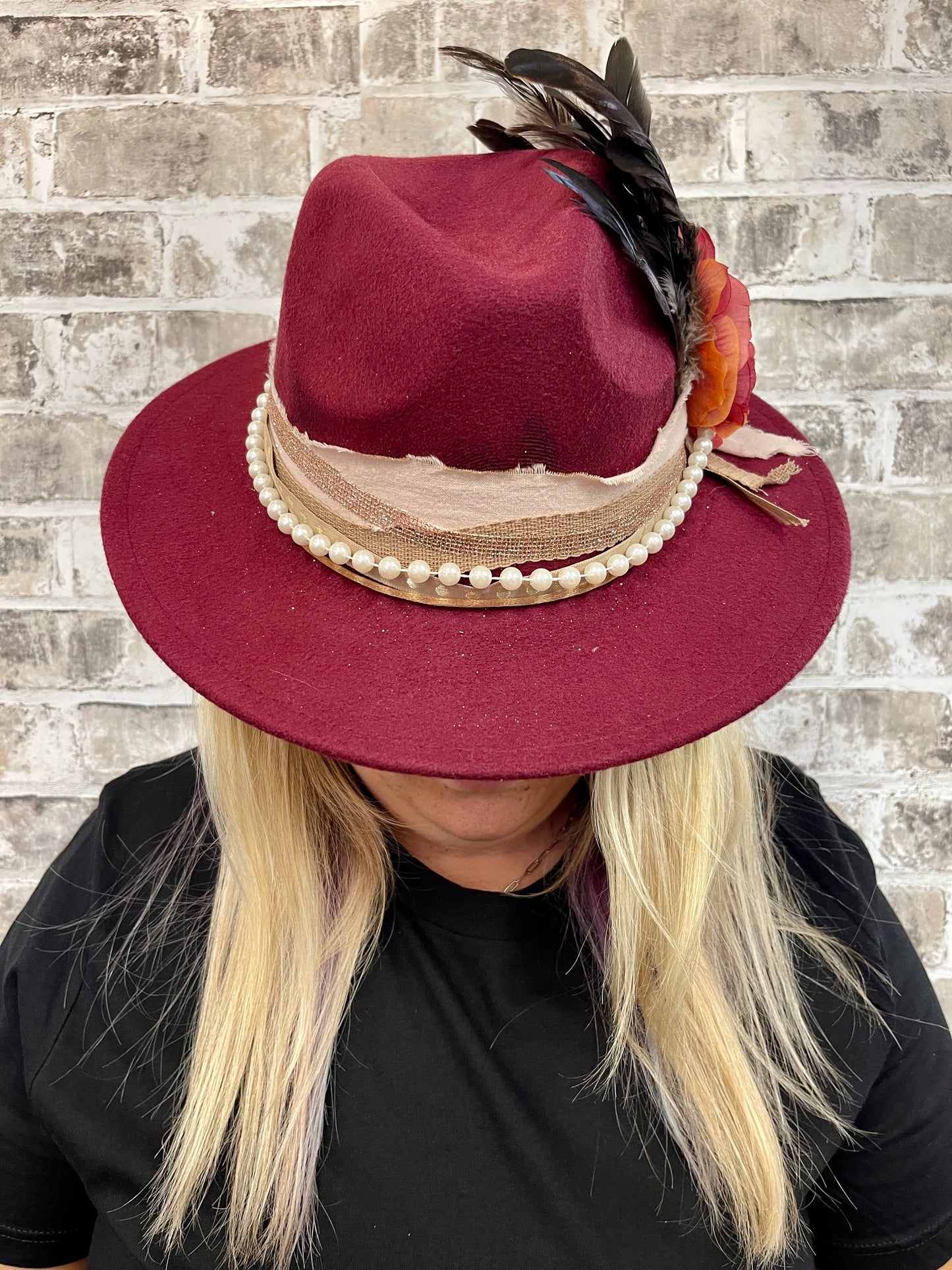 Maroon Wide Brim Western Fedoras Hats