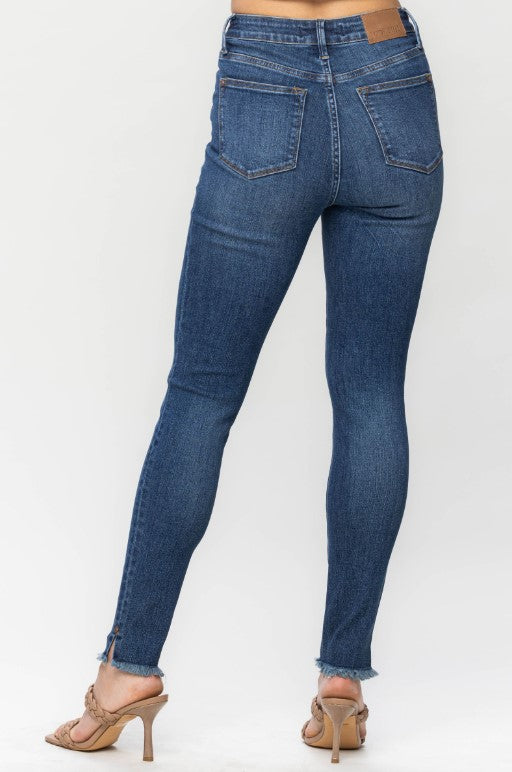 Judy Blue High-Waist Tummy Control Side Split & Fray Hem Skinny