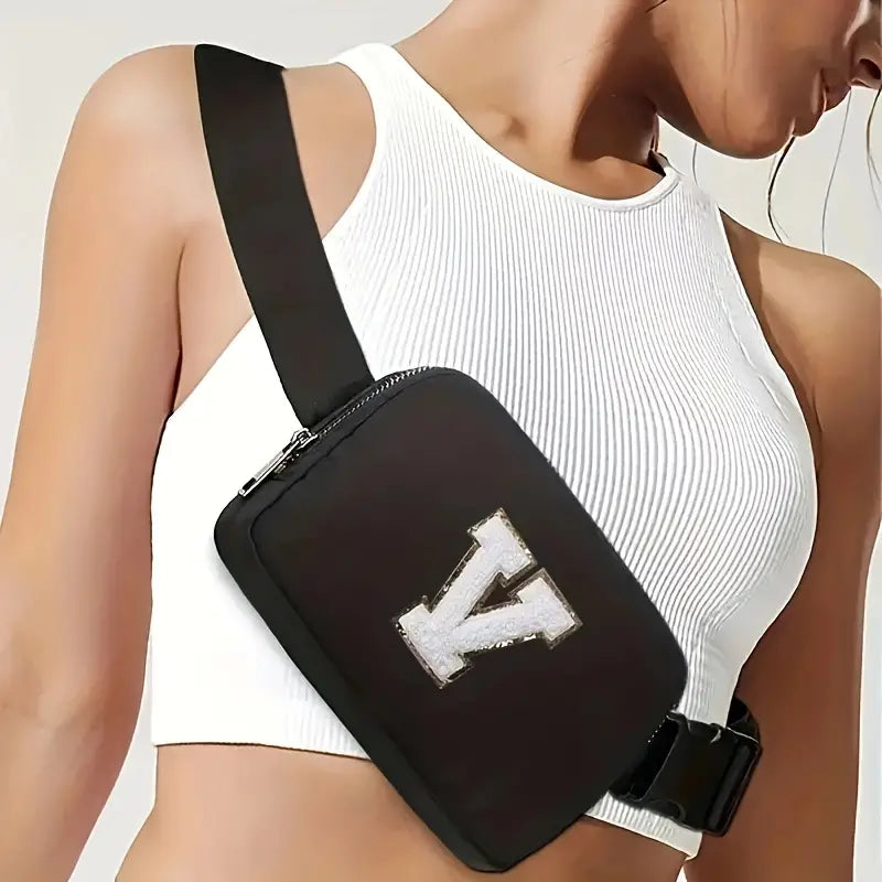 Black & White Chenille Letter Crossbody Bag