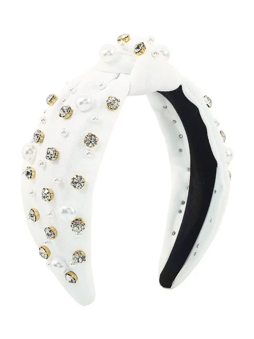 Rhinestones & Pearls Knotted Wide Headband