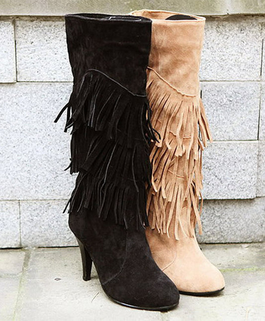 Suede Stiletto & Tassels Boots