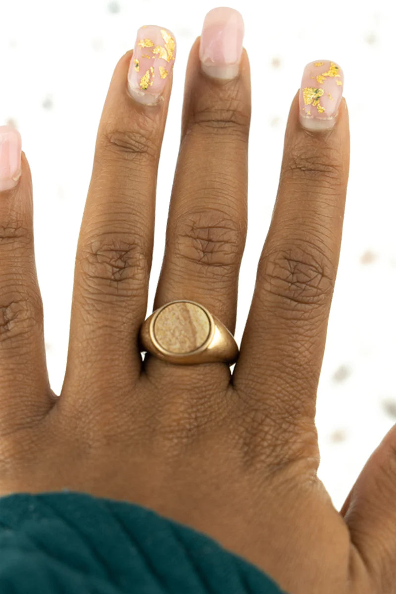 Demi Brown Jasper Disk Goldtone Ring
