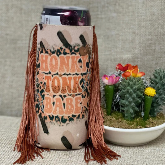 Fringe Koozie (Slim Can): Honky Tonk Babe