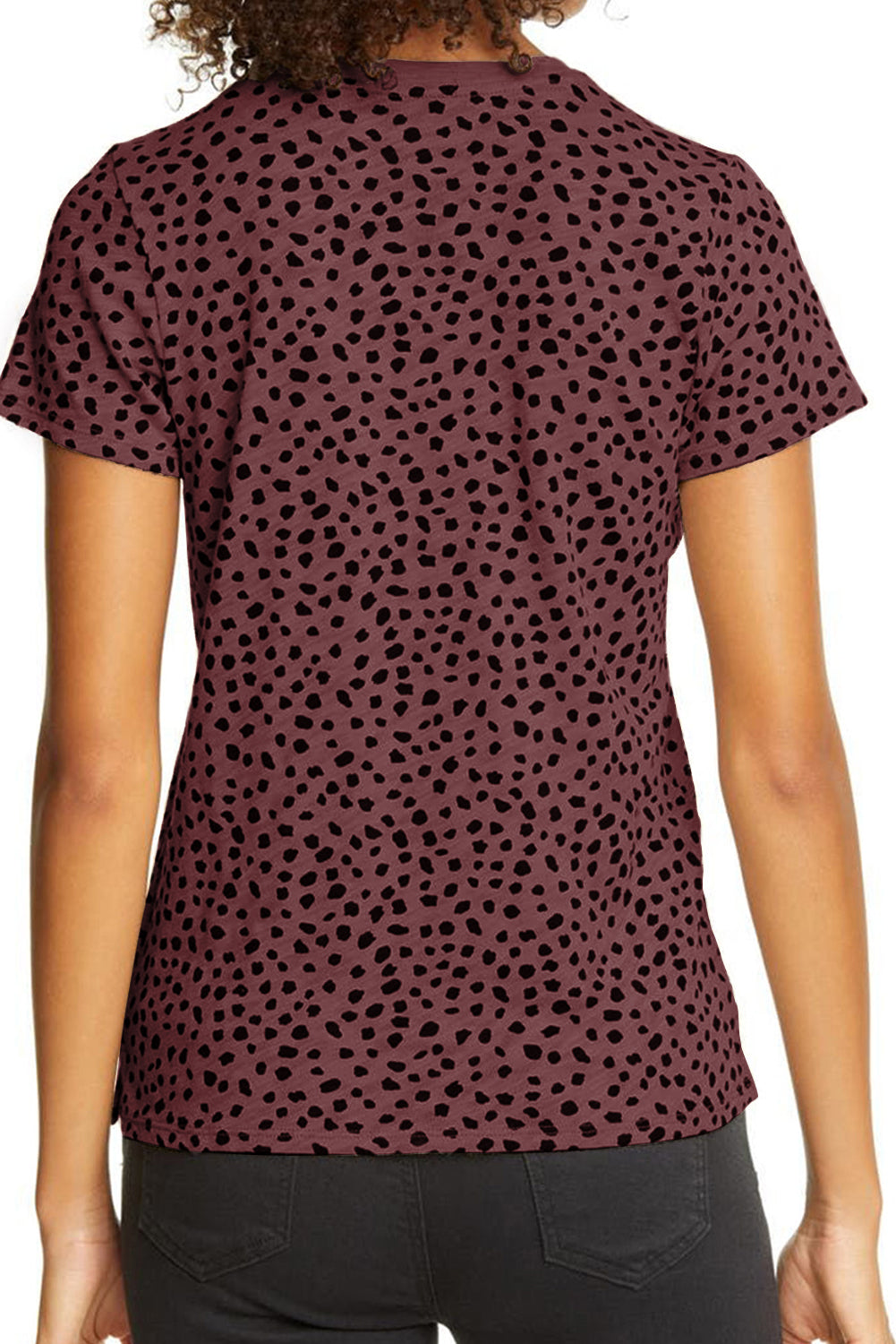 Red Apricot Cheetah Print O Neck Top