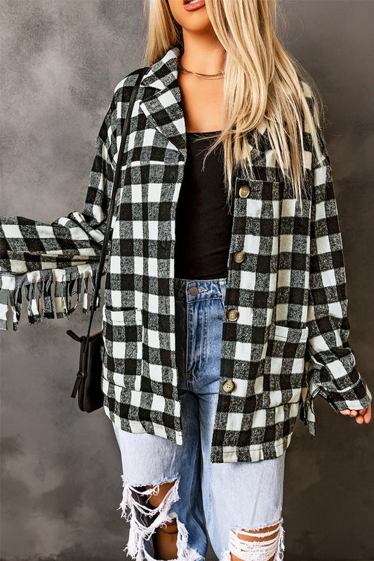 Black Plaid Fringe Shacket