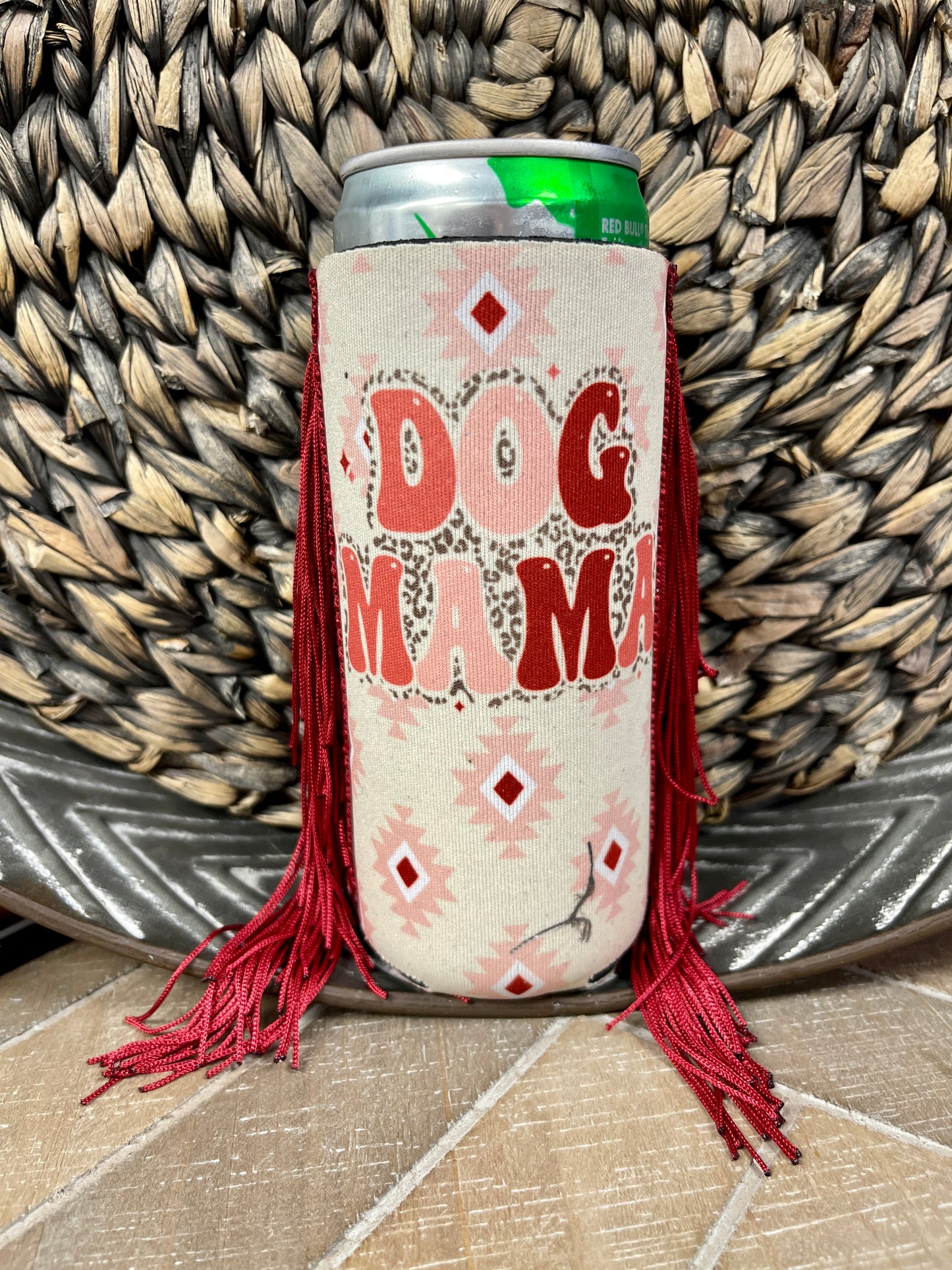 Fringe Koozie (Slim Can): Dog Mama
