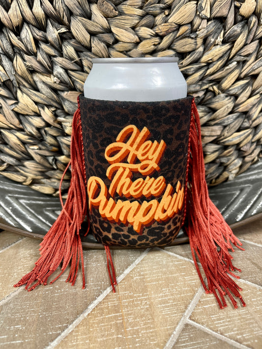 Fringe Koozie (Regular Can): Hey There Pumpkin