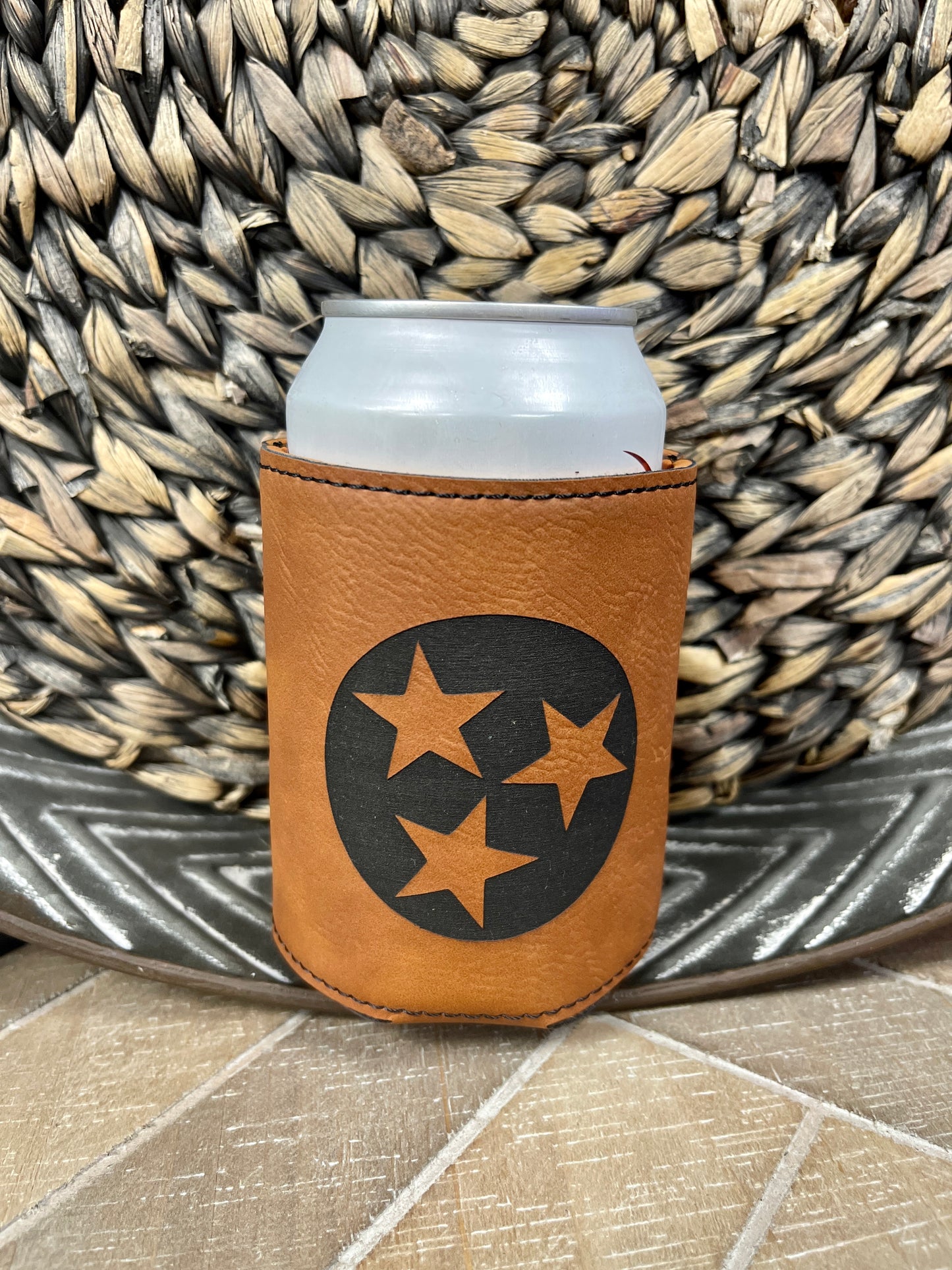 Leather Koozie (Regular Can): TN Tri Star