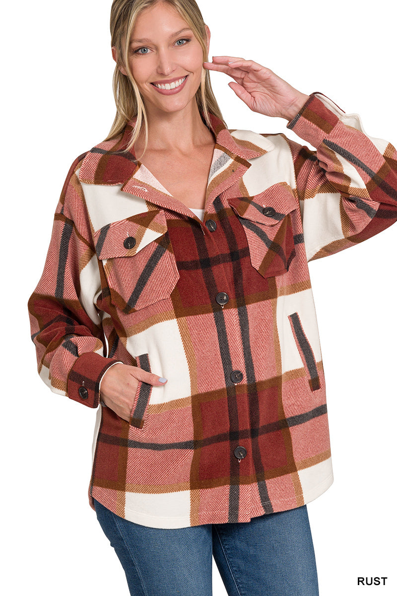 Oversized Plaid Fleece Shacket