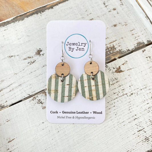 Luna Earrings (Medium Size): Sage Stripes