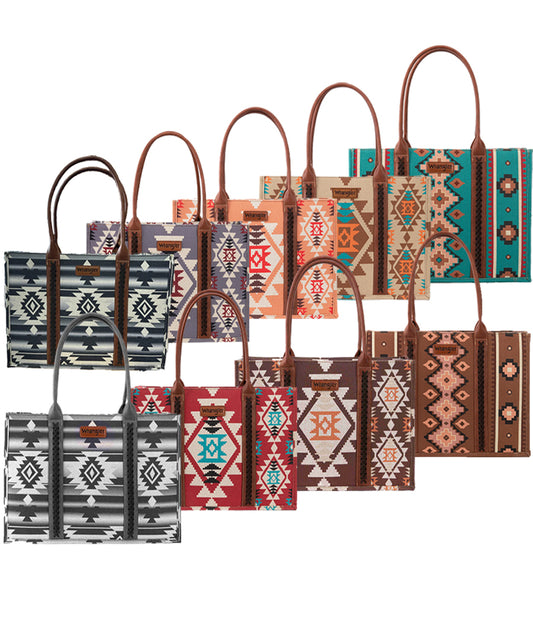 Wrangler Allover Aztec Dual Sided Print Canvas Wide Tote