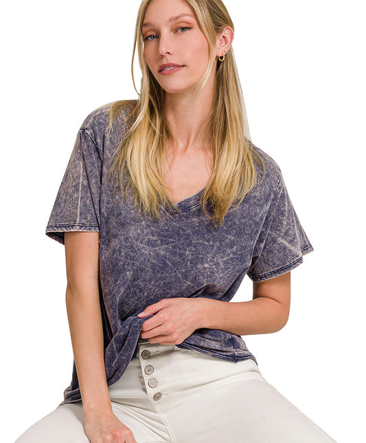 Mineral Washed V Neck Tee