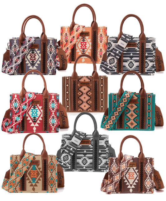 Wrangler Allover Aztec Dual Sided Print Crossbody Canvas Tote