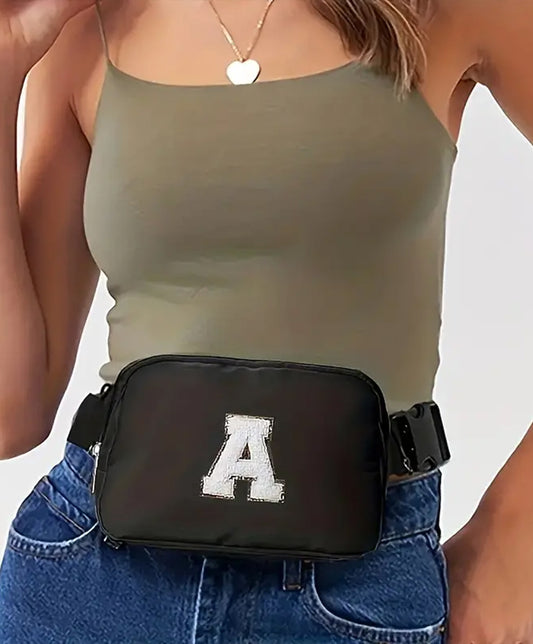 Black & White Chenille Letter Crossbody Bag