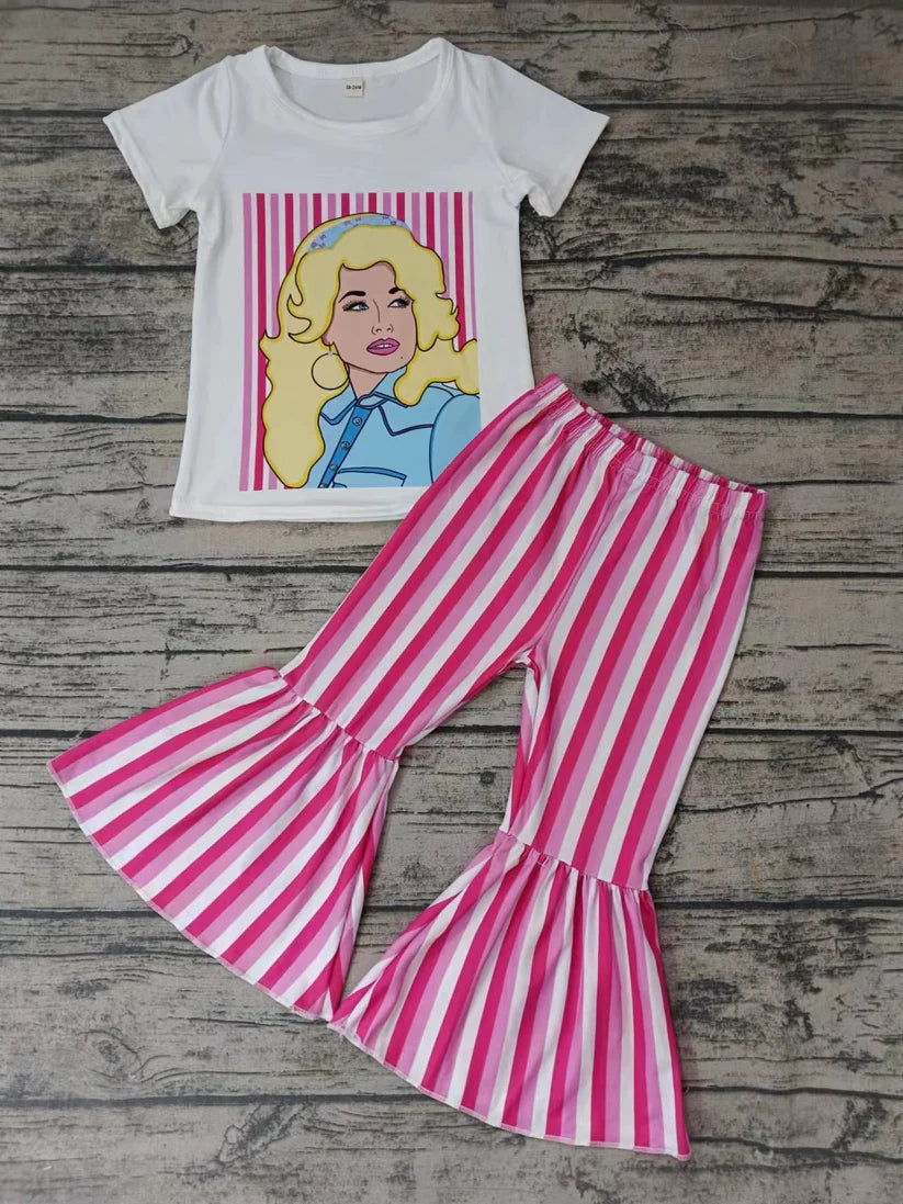 Dolly Parton Hot Pink Striped Bell Bottom Outfit