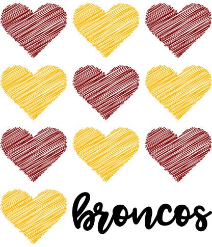 Broncos Sketched Hearts