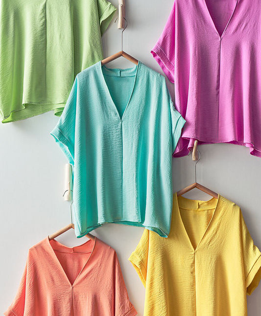 Oversized Vneck Folded Short Sleeve Shirt