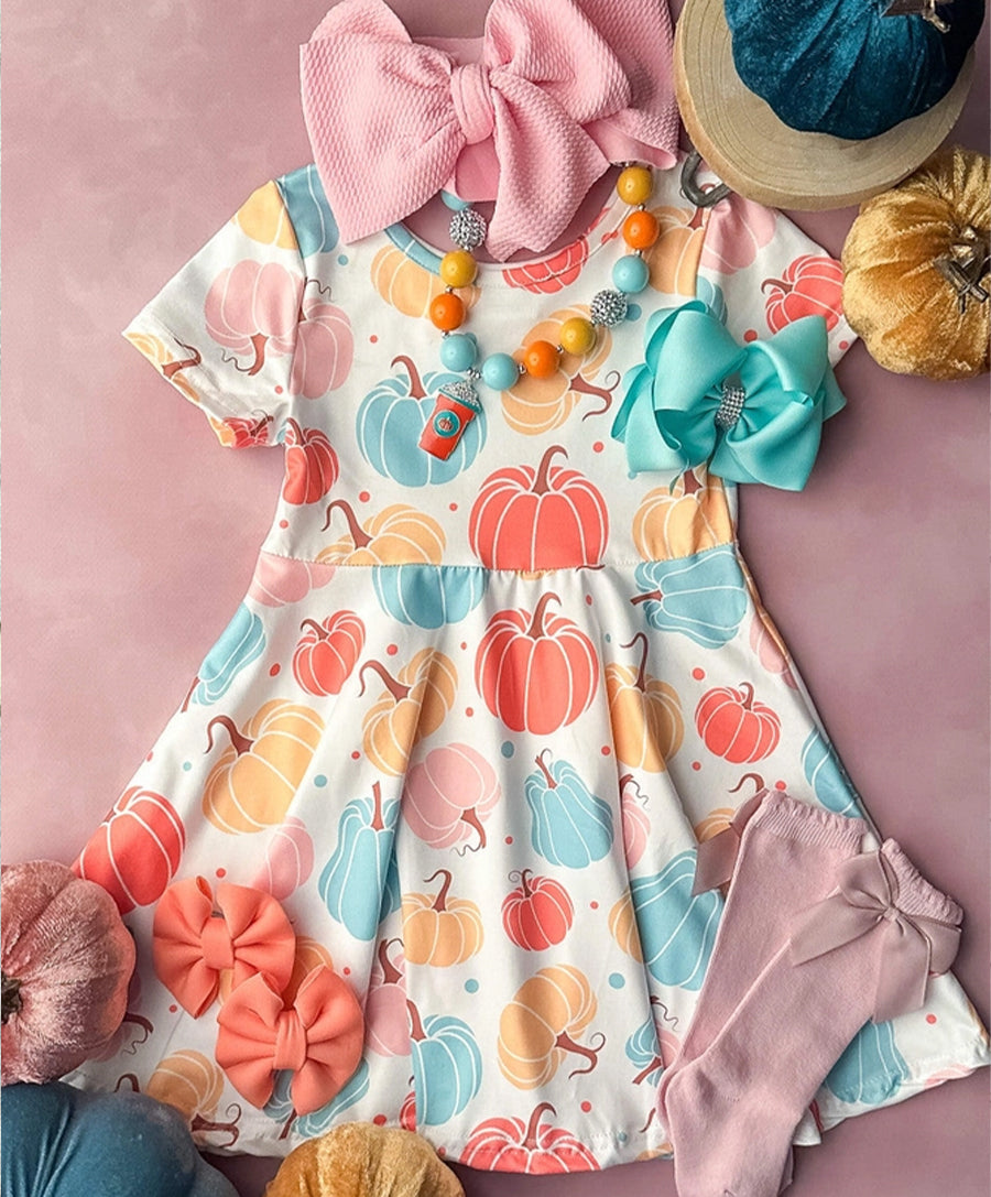 Pastel Pumpkins Twirl Dress