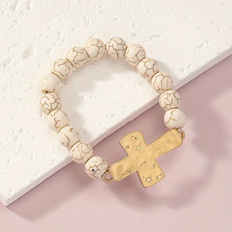 Stone Beads Cross Bracelet