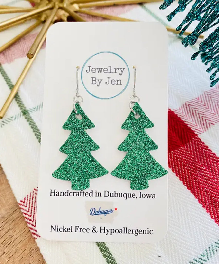 Christmas Tree Earrings: Green Fine Glitter