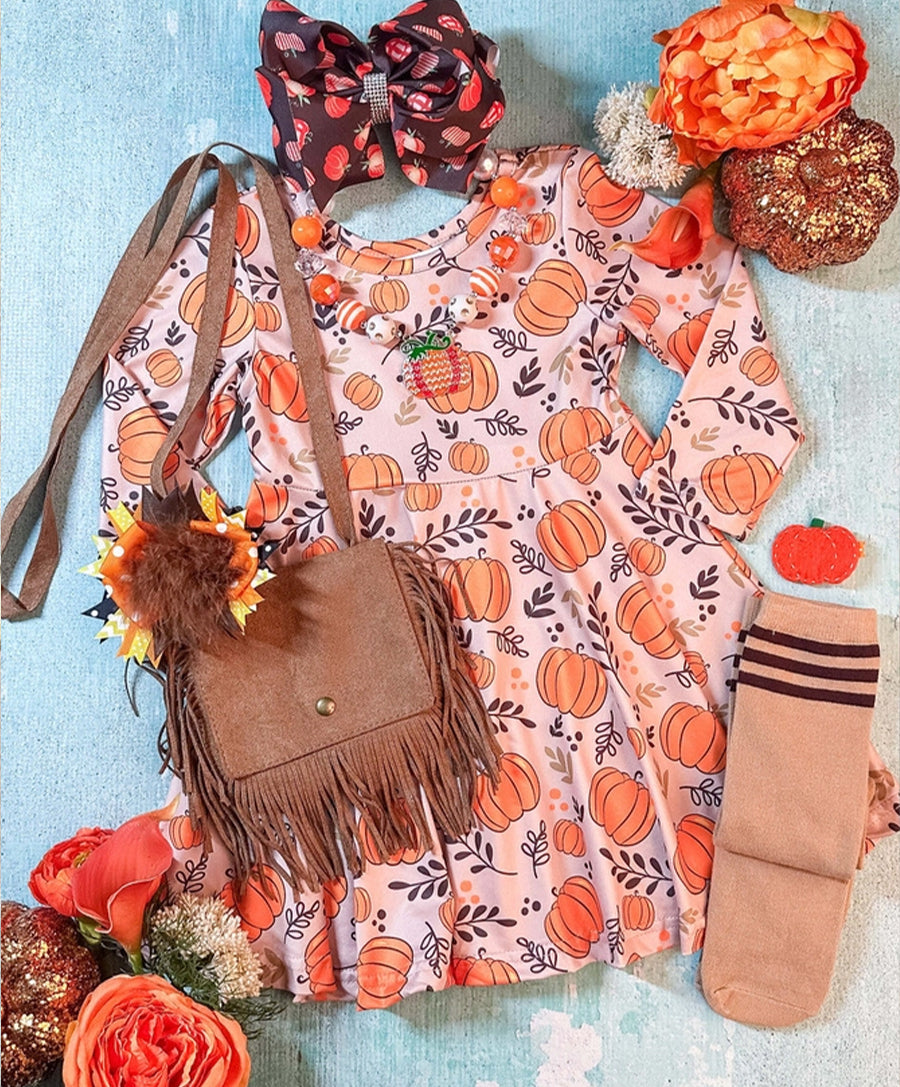 Plenty of Pumpkins Long Sleeve Twirl Dress