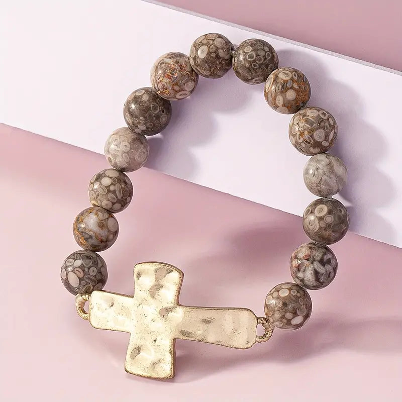 Stone Beads Cross Bracelet