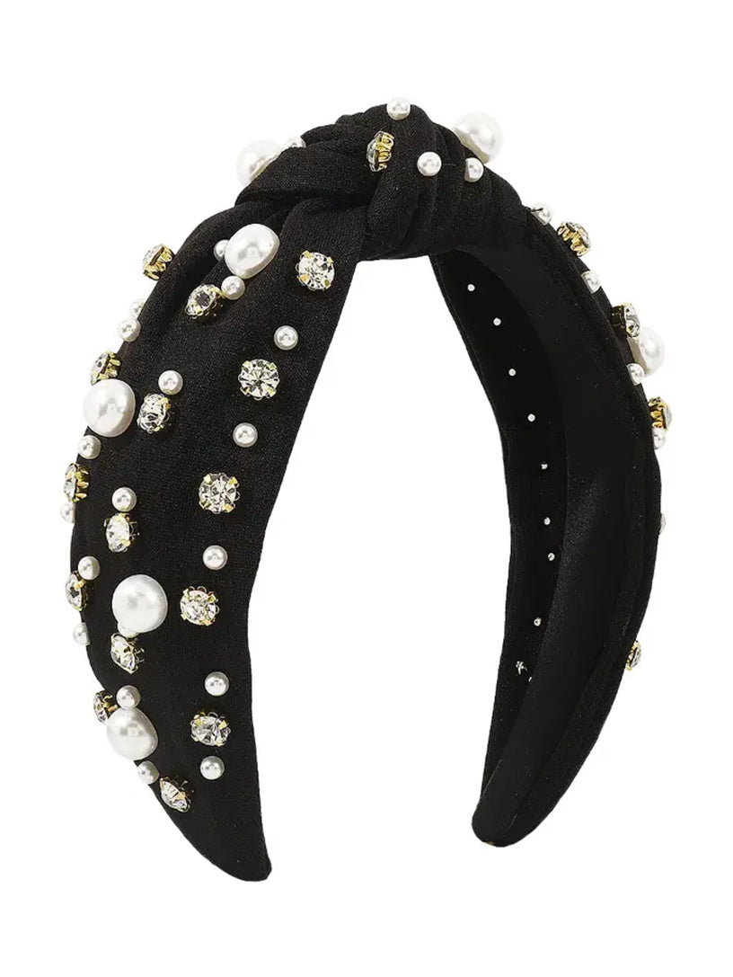 Rhinestones & Pearls Knotted Wide Headband