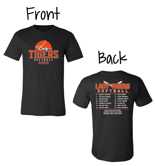 Lady Tigers Softball 2025 Roster Tshirt