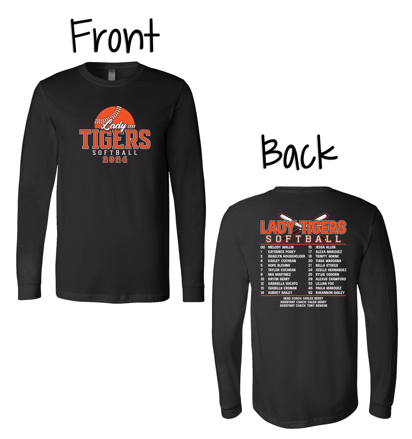 Lady Tigers Softball 2024 Roster Long Sleeve