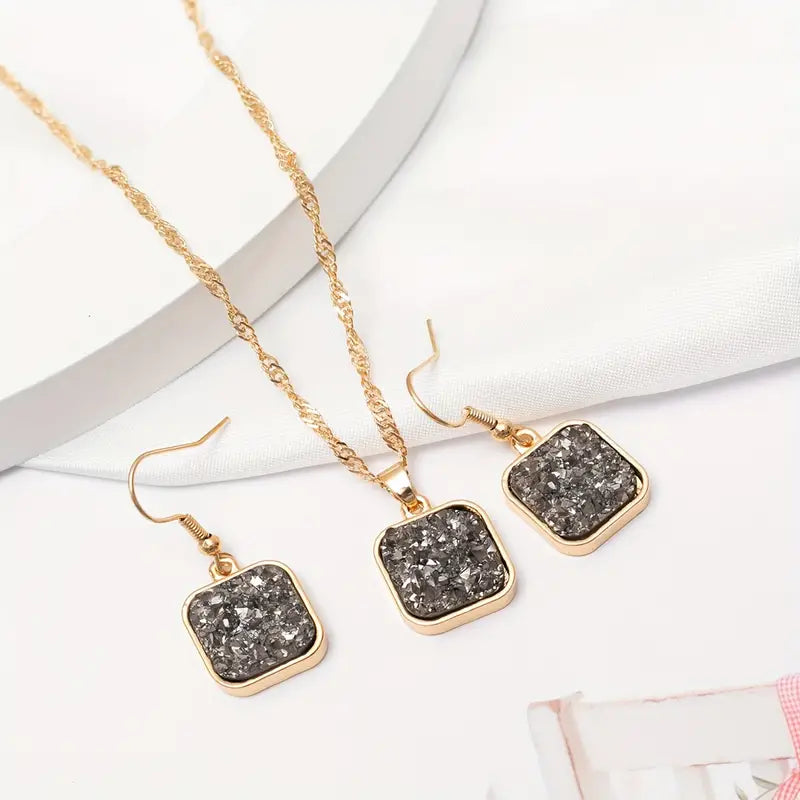 Vintage Geometry Earrings and Necklace