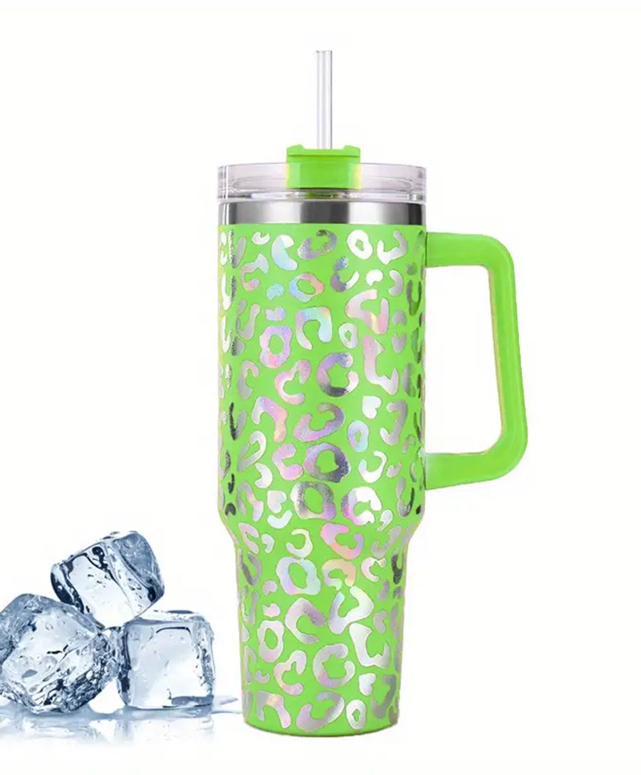 Cyan Holigraphic Leopard Stainless Steel Double Wall Insulated Cup - 40oz