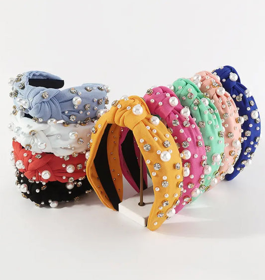 Rhinestones & Pearls Knotted Wide Headband