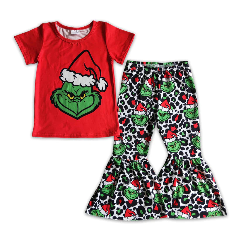 Grinch Christmas Leopard Bell Bottom Outfit