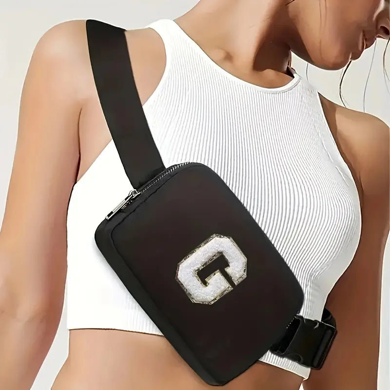 Black & White Chenille Letter Crossbody Bag