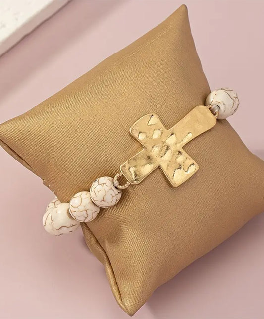 Stone Beads Cross Bracelet