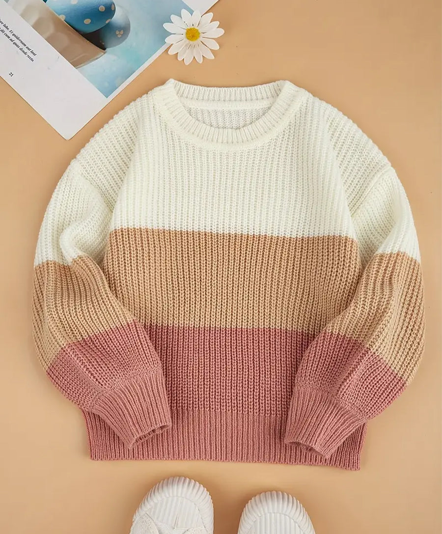 Girls Colorblock Drop Shoulder Sweater Top