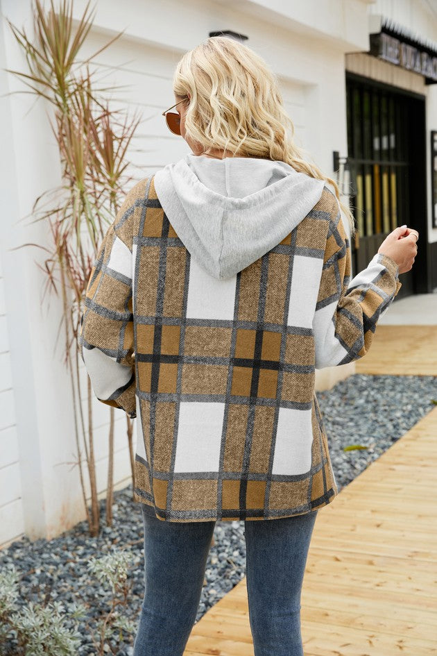 Plaid Shacket with Hood (multiple colors)