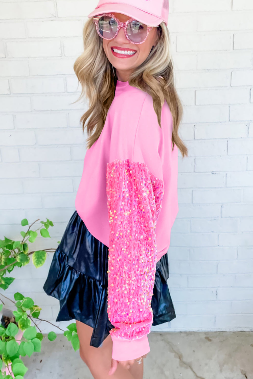 Pink Sequin Long Sleeve Pullover