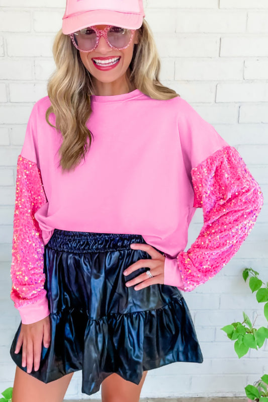 Pink Sequin Long Sleeve Pullover