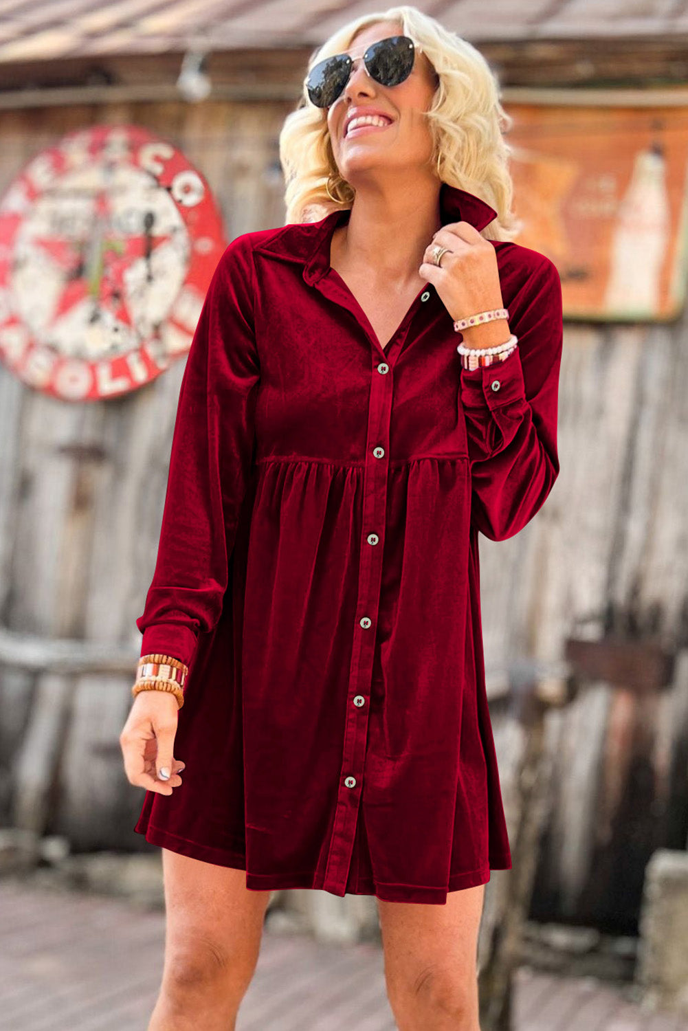 Long Sleeve Ruffle Velvet Button Up Dress (multiple colors) Long Sleeve Ruffle Velvet Button Up Dress (multiple colors)