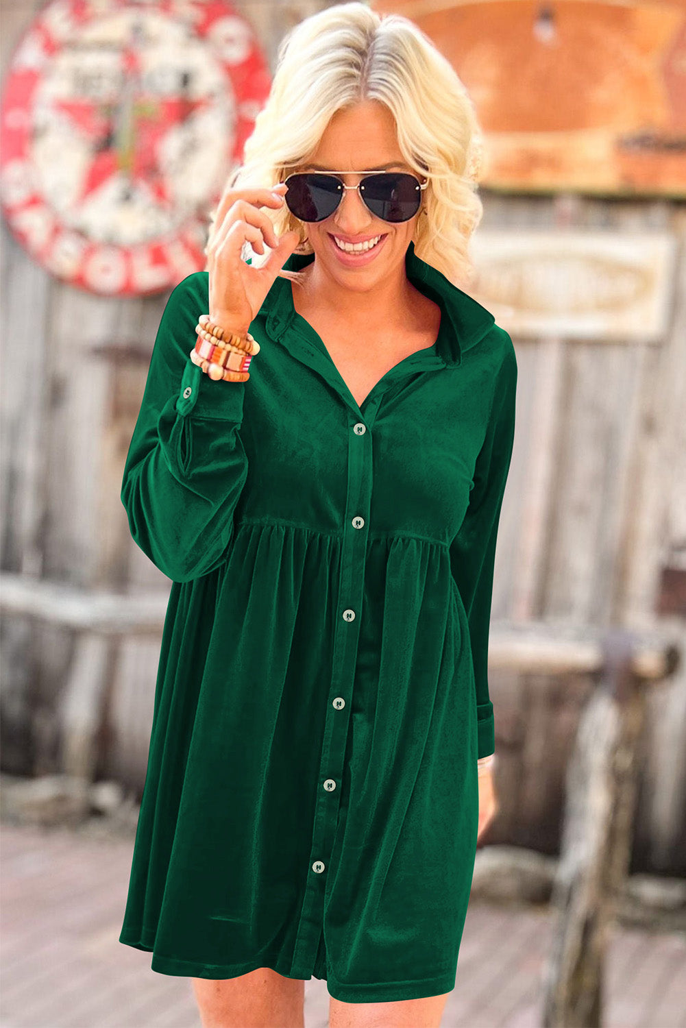 Long Sleeve Ruffle Velvet Button Up Dress (multiple colors) Long Sleeve Ruffle Velvet Button Up Dress (multiple colors)